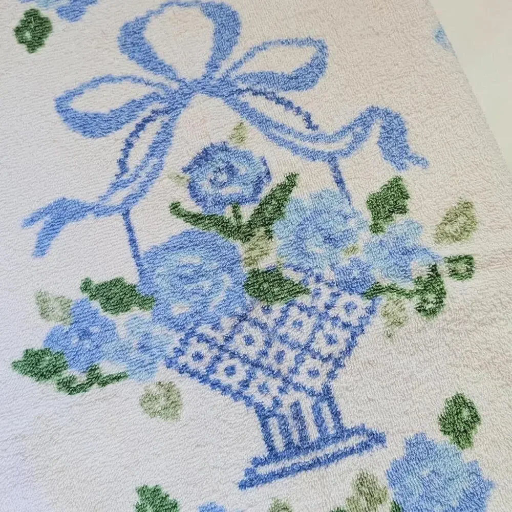 Vintage Cannon Bath Towel with Blue Floral Pattern